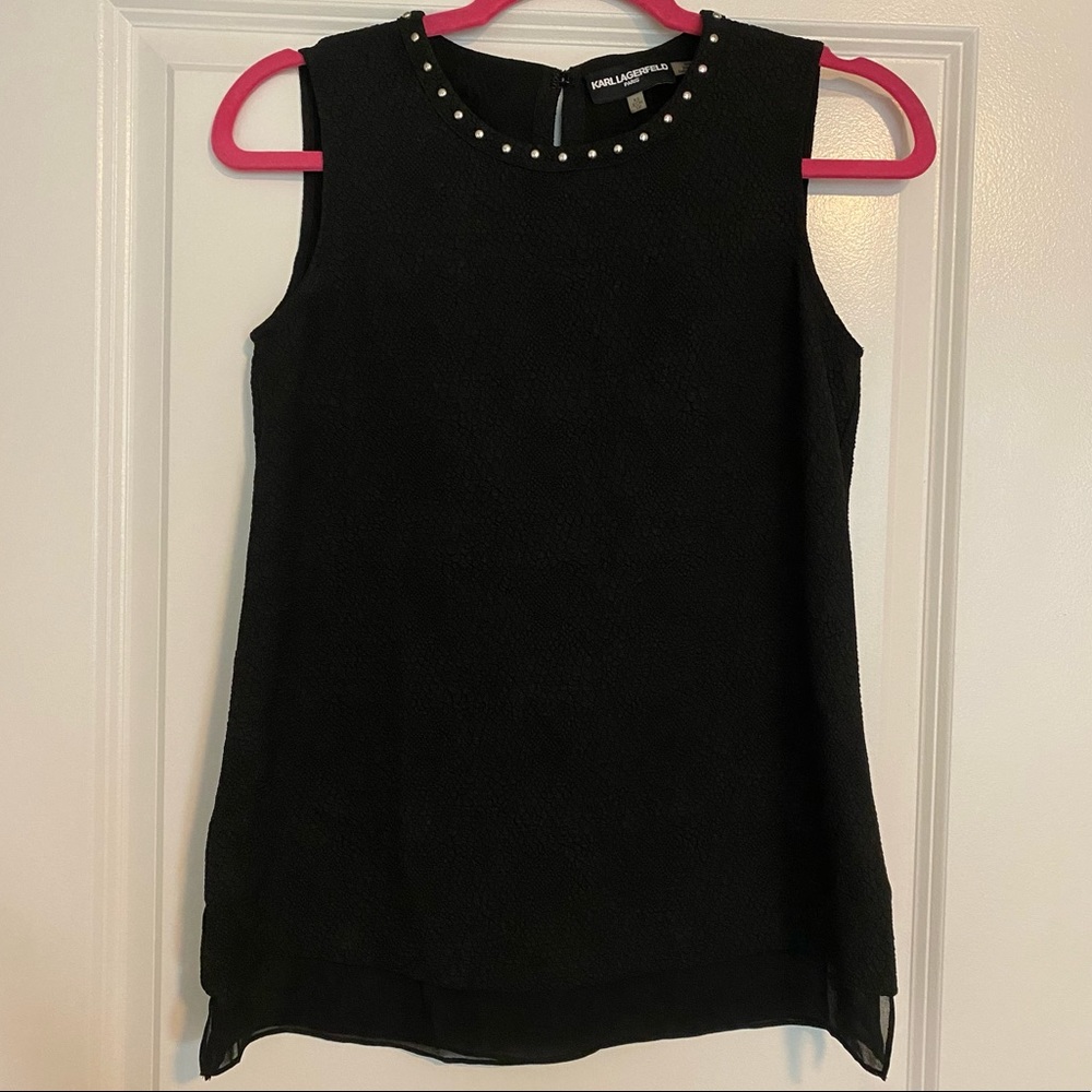Karl Lagerfeld Paris Sleeveless Black Blouse With Studded Collar sz XS
